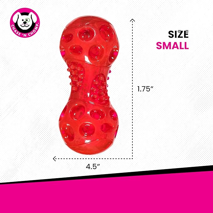 Chase 'n Chomp Squeak and Light Up Dumbbell Dog Toy, Mental & Physical Stimulation, Small, 2 Pack