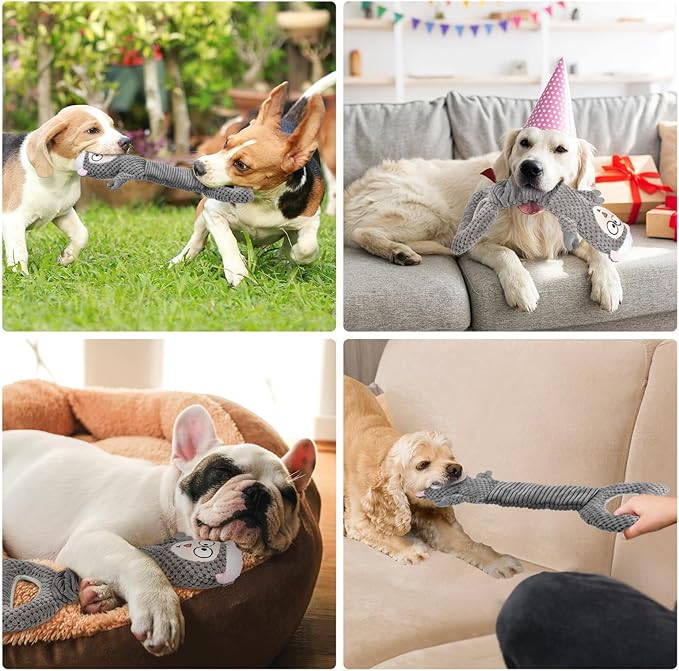 Dog Squeaky Toys, Sheep Plush Stuffing Dog Toys with Crinkle Paper for Puppy Teething, Tug of War Pet Chew Toys to Keep Them Busy, Small, Medium and Large (Gray)