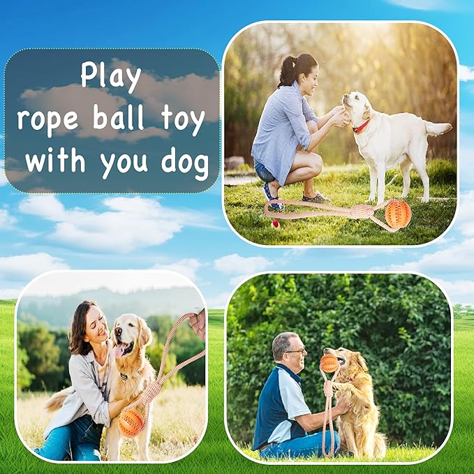 Dog Rope Toy for Medium and Small Dogs, Interactive Puppy Toys Tug of War Toy with Rubber Ball, Durable Outdoor Puppy Chew Toys for Teeth Cleaning, Fetch & Training (Orange)