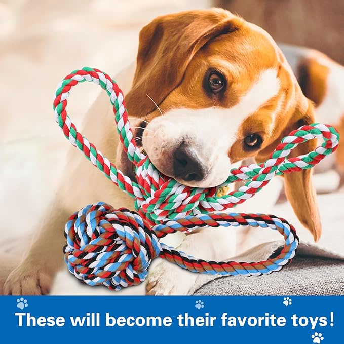 Hiboom 30 Pcs Rope Dog Toys for Aggressive Chewers Heavy Duty Dog Chew Toys for Medium Large Dog Cotton Dog Toys War Dog Toy for Teeth Cleaning