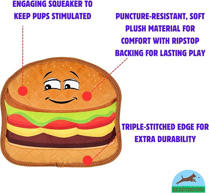 Majors - Extra Large and Durable Hamburger Squeaky Dog Toy for Aggressive Chewers, Specially Designed for Big Fun for Big Dogs, Toys for Puppies, Medium, Large, and XL Breeds