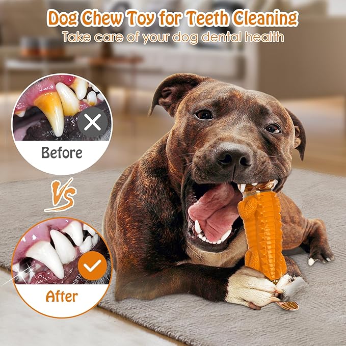 Dog Toy for Aggressive Chewers – Dog Chew Toy for Small&Medium & Large Dogs, Tough Dog Toy for Boredom & Anxiety Relief(Orange)