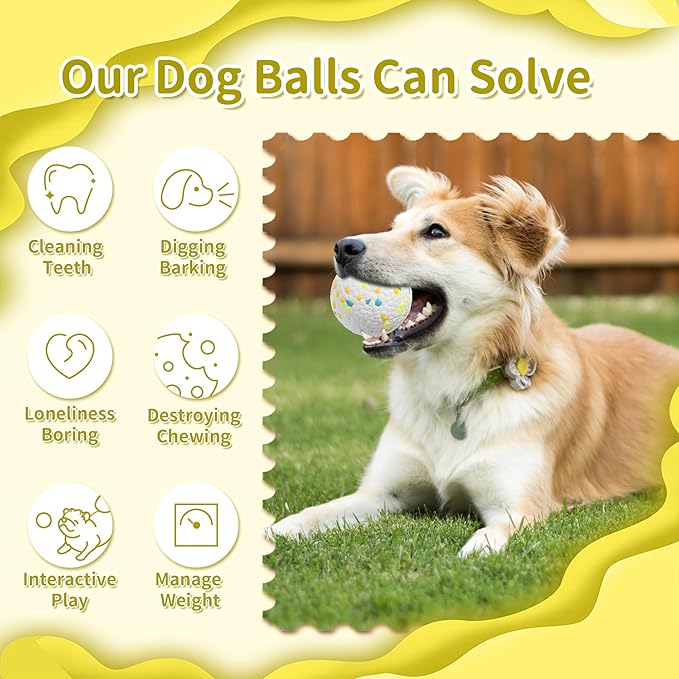 2 Pack Indestructible Dog Tennis Balls for Aggressive Chewers: Interactive Pet Toys, Herding and Jolly Ball for Dogs, Durable, Bouncy, and Water Toy Fetch Balls (White, Yellow)