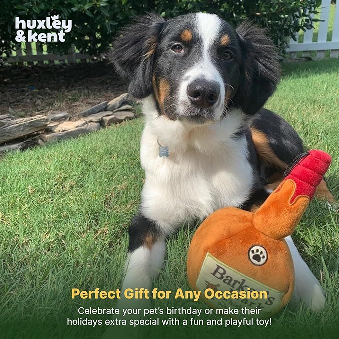 Huxley & Kent Funny Dog Toy w/Squeaker – Power Plush Squeaky Dog Toys for Small, Medium & Large Dogs – Soft Stuffed Animal for Indoor Play & Fetch - Barker's Mark, Small