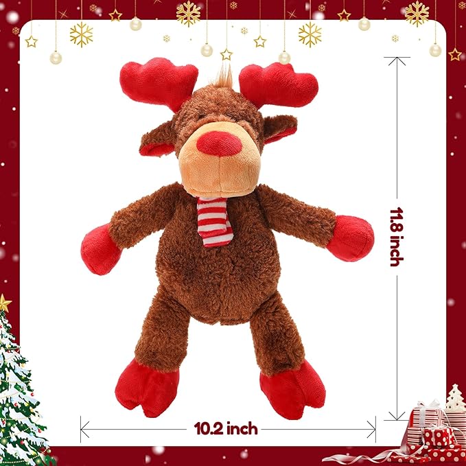 Christmas Squeaky Toys With Crinkle Paper, Plush Reindeer Interactive Stuffed Chew Toys, Gifts for Puppy, Small, Medium, Large Dogs