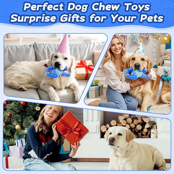 Dog Toys for Aggressive Chewers, Indestructible Chew Toys for Medium Large Breeds(20-80lb), Durable Squeaky Tough Dog Toy to Keep Them Busy (Bacon Flavor, Blue)