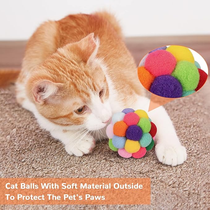Retro Shaw Cat Toys Balls, 6Pcs Yarn Cat Balls with Bells Inside, Interactive Kitten Chew Toys for Indoor Kittens Kitty, Jingle Kitten Ball with String