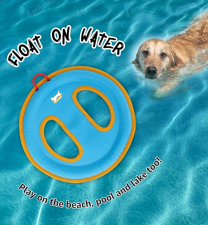 Dog Flying Disc Dog Flyer Toy for Fetch, Durable Nylon 9.5" Diameter with Soft and Thick Edges, Gentle on Teeth & Gums, Lightweight & Water Floating, Outdoor Play for All Breeds (C-Blue/Orange)