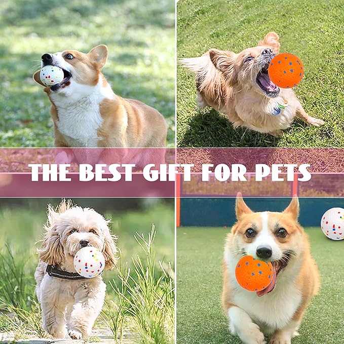 2pack 3''Durable Dog Balls for Aggressive Chewers, Indestructible Bouncy Floating Balls for Training, Catch and Fetch, Durable Solid Tennis Ball Toys for Large, Medium Dogs - White, Orange