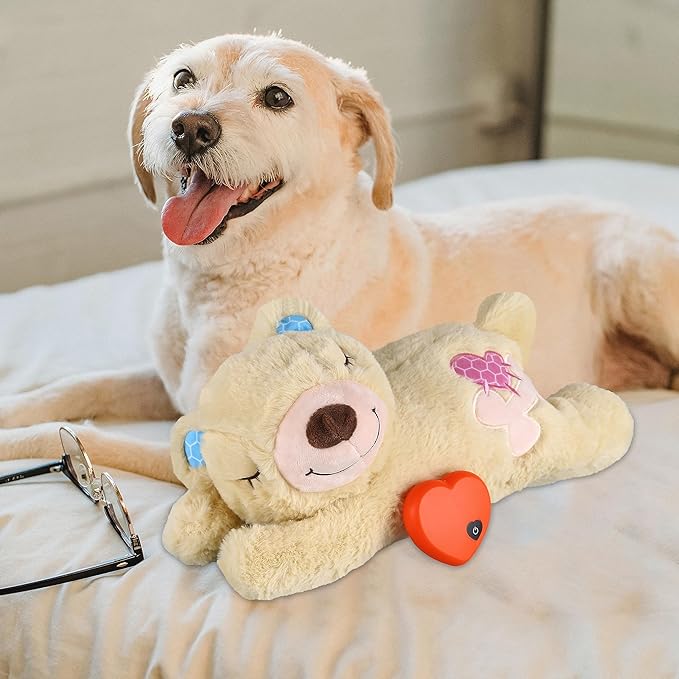 Puppy Toys with Heartbeat, Puppy Sleep Aid Toy, Small Dog Training Doll for Separation Anxiety Relief, Pets Plush Toys for Dogs Cats (Bear)