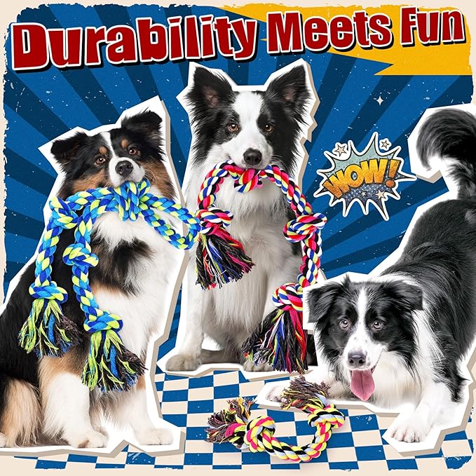 Heavy Duty Dog Toy for Aggressive Chewers – Tough Chew Toys for Large Dogs, Ideal for Tug-of-War & Teeth Cleaning, with 3 Rope Toys & 2 Dog Bags