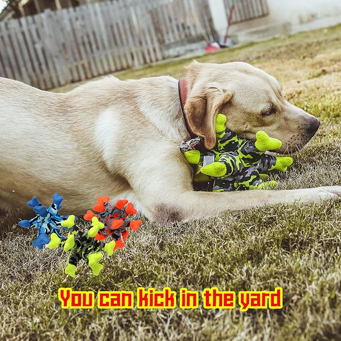 Dog Chew Squeaky Toys, Dog Teeth Cleaning Toy, Tug of War, Stuffed Jack Bone Toy with Squeakers, Interactive Toy for Small Medium Large Dogs,Green