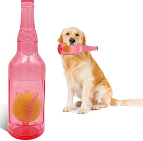 Dog Toys for Aggressive Chewers,Rubber Bottle Dog Toy Contains Tennis Ball,Indestructible Dog Toys for Large Dogs, Durable Dog Toys, Squeaky Dog Toys (Red, S)