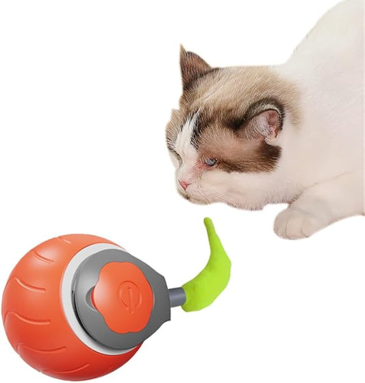 Interactive Cat Ball Toy Set, Three Speed Modes, Automatic Rolling Chase Ball with Fluffy Short Tail and LED Light, A Small Mice, Rechargeable
