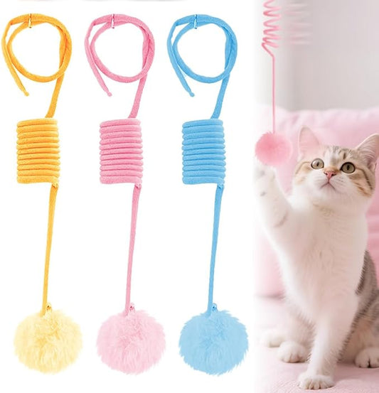Hanging Fluffy Cat Catnip Ball Toys,2025 New Interactive Cat Toy for Indoor,Kitten Play Chase Exercise Toys,Long Tail Stretchable Soft Plush Teaser Ball with Bell (Mix Color)