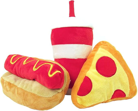TONBO Game Time Combo - Crinkle Plush Cute Dog Toys, Pizza, Hot Dog, Soda (Game Time Combo)
