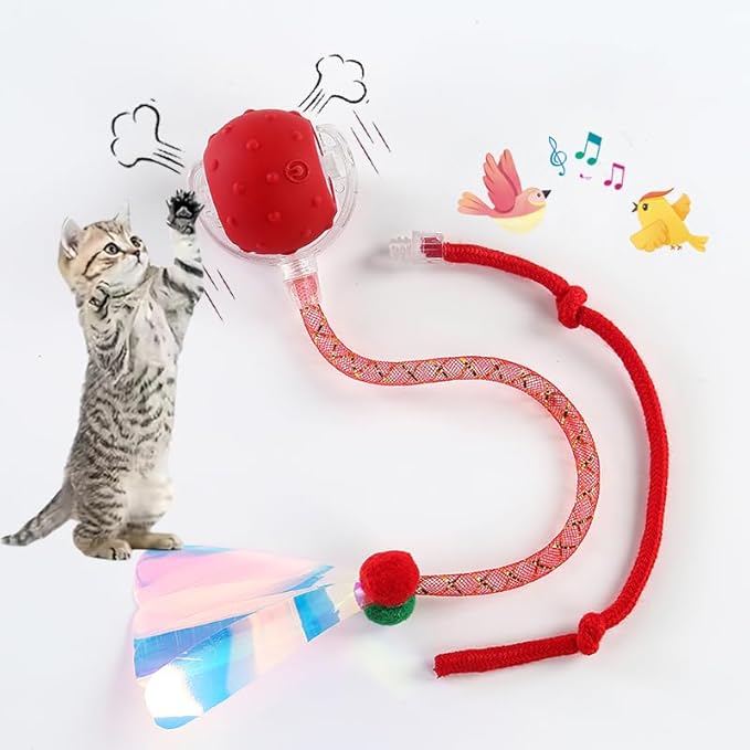 Interactive Cat Toys Ball for Indoor Cats,[2025 Newly Upgraded] Agile Moving Cat Ball with Elastic Mesh Tail,Automatic Kitten Toys for Bored Indoor Adult Cats,Motion Activated (Red)