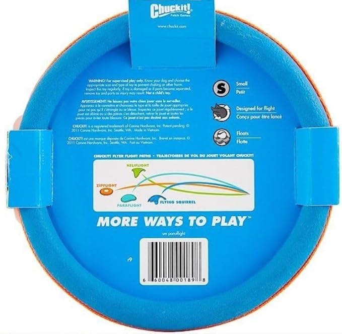 Chuckit! Paraflight Flying Disc Dog Toy - Water Floating Flyer - Durable Nylon Construction with Soft Rubber Edges - for Small and Medium Dogs - Size Small - 6.75" L x 6.75" W - Pack of 2