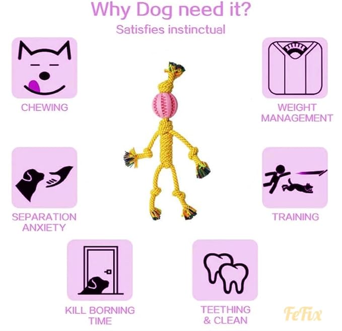 FeFix Dog Toys for Aggressive Chewers Tough Rope Chew Toys for Large and Medium Dog 17.7 inches Cotton Rope for Large Breed Dog Tug of War Dog Toy Teeth Cleaning