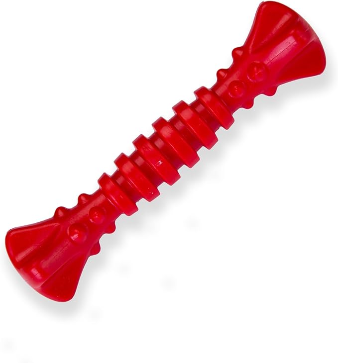 7-1/2" Dog Chew Toys - Thermoplastic Rubber Dog Chew Spiral Bone with Strawberry Flavor, for Medium Large Dogs (Strawberry)