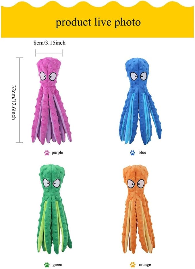 OUANGANC Octopus Dog Squeaky Toy No Stuffing Crinkle Paper in Legs for Small, Medium, and Large Breeds, Durable Puppy Chew Toys for Aggressive Chewers