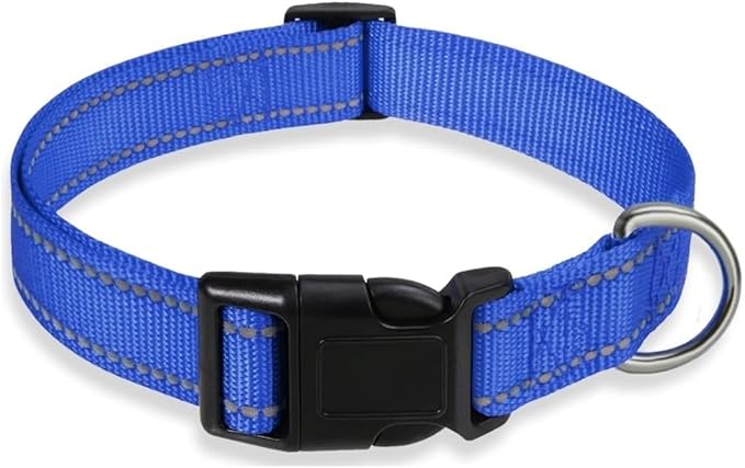 Dog Collar Adjustable Puppy Collar for Small Medium Large Dogs, Nylon Safety Collars with Leopard Print Night Visibility, Blue L