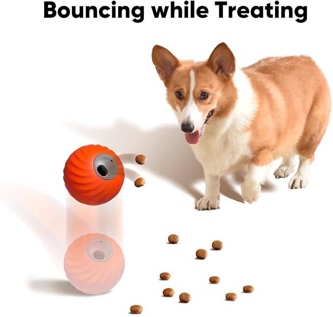 1Pcs Durable Treat Dispensing Dog Toys to Keep Them Busy,Interactive Dog Toys,Fruity Plush Covers,Dog Treat Ball,Motion Activated Moving Dog Toy for Small/Medium Dogs,USB Rechargeable,Orange