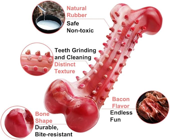 LosFong Tough Bone Dog Chew Toys for Aggressive Chewers, Bacon Flavor Indestructible Dog Toy for Medium & Large Breeds, Durable Chew Toys to Keep Them Busy, Reduce Boredom, Teeth Cleaning