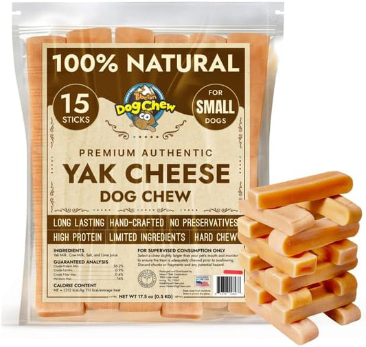 Tibetan Dog Chew Yak Cheese Sticks - Natural Treats for Small to Large Dogs, Lasting, Digestible, Promotes Dental Health, Rawhide and Grain-Free, Ideal for Aggressive Chewers, 15-Pack