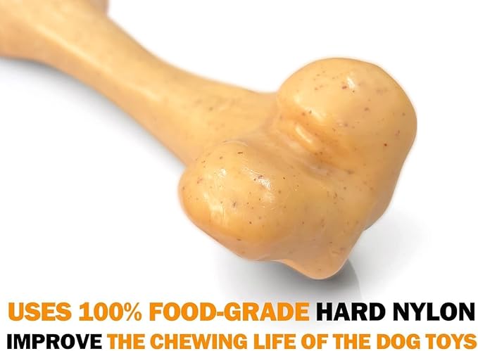 Indestructible Dog Toy for Aggressive Chewers, Nylon Chew Toy for Medium and Large Dogs, Durable Teething Toys for Puppies, Chicken Flavor