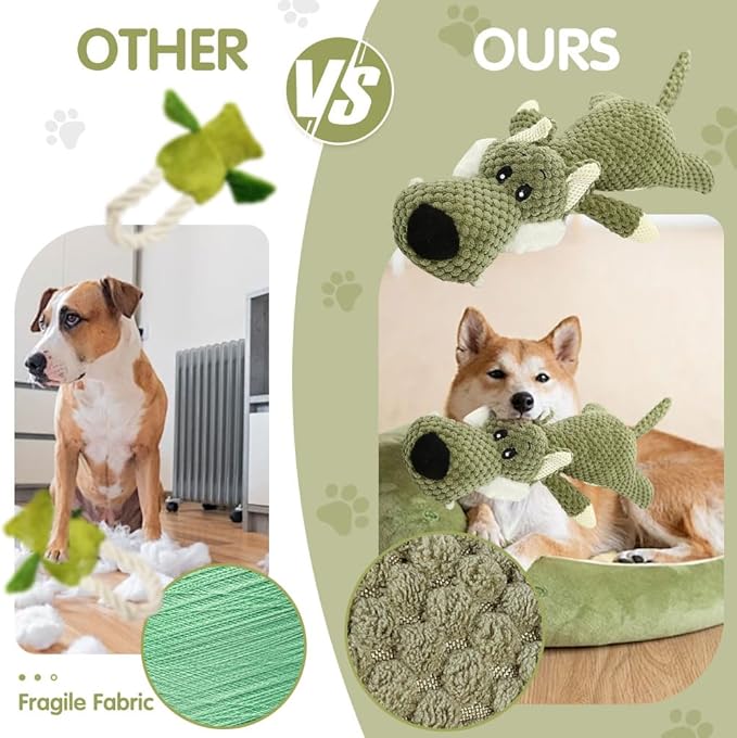 Dog Plush Toys for Aggressive Chewers, 2025 New Interactive Dog Toys for Heavy Chewers Durable Chew Toys Dog Plush Toy, Upgrade Dog Toys Indestructible Dog Puppy Squeaky Chew Toys (Grey)