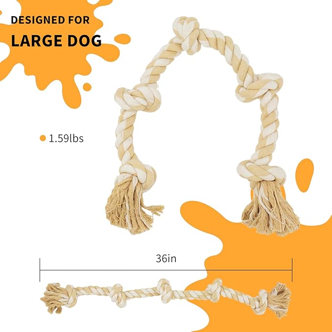 Bmag Dog Toys for Aggressive Chewers, Tough Rope Chew Toys for Medium Large Dogs, 3 Feet Heavy Duty Tough Dog Tug of War Toy with 5 Knots for Teeth Cleaning
