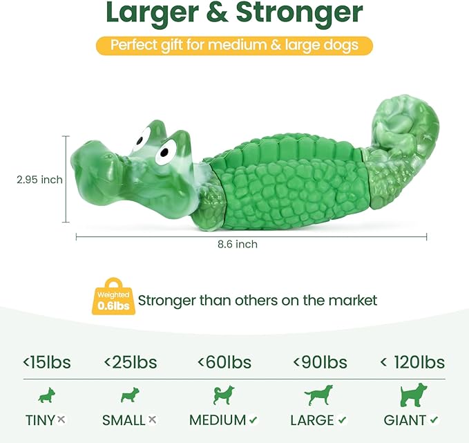 HGB Dog Chew Toys for Aggressive Chewers, Squeaky Indestructible Dog Toy to Keep Them Busy & Reduce Boredom for Medium, Large Breed, Peanut Flavor