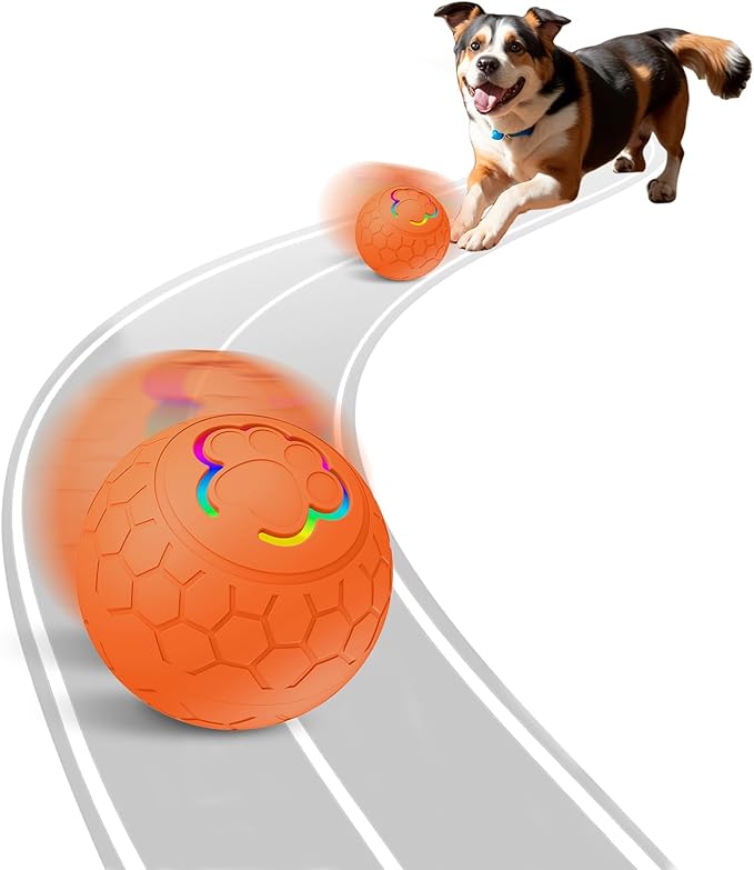 Smart Interactive Dog Toys Ball, Auto Bouncing Rotating Ball, Moving Pet Toys for Small Dogs Under 20 lbs - 2.2 Inch Puppy Toy for Indoor/Outdoor Play, USB Rechargeable, Fun Gift for Boredom, Orange