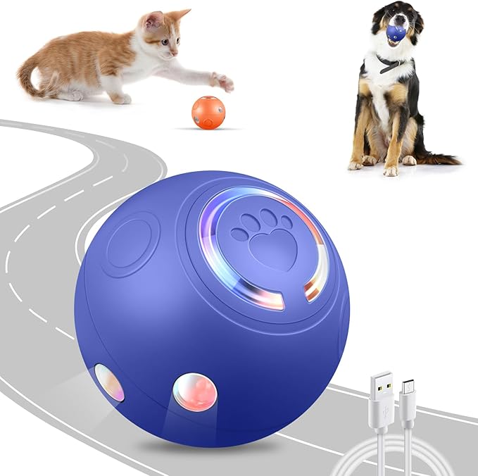 Interactive Dog Ball Toys, Automatic Moving Motorized Rolling Dog Balls, Automatic Bouncing Pet Toy Balls, USB Rechargeable Sporty Rolling Toys, Play Balls for Dogs to Play with(Blue)