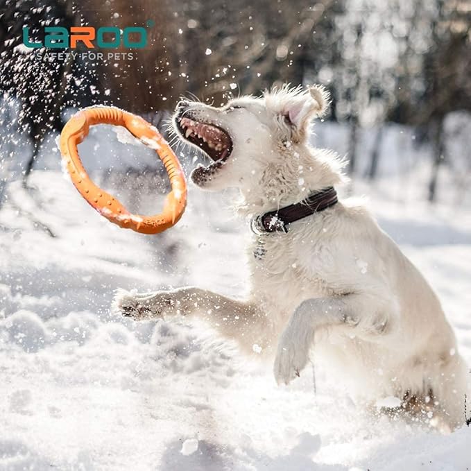 LaRoo Floatable Dog Frisbee, Fetch Toy & Ring Tug Toy - Teething Relief, Catch, Water Fun, Pet Training Outdoor Durable Chew Toys for Small Medium Dogs (Orange)