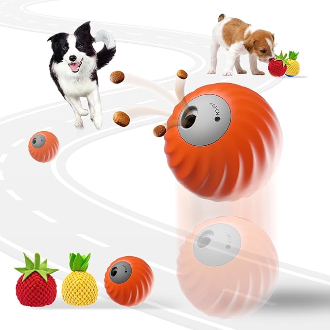 1Pcs Durable Treat Dispensing Dog Toys to Keep Them Busy,Interactive Dog Toys,Fruity Plush Covers,Dog Treat Ball,Motion Activated Moving Dog Toy for Small/Medium Dogs,USB Rechargeable,Orange
