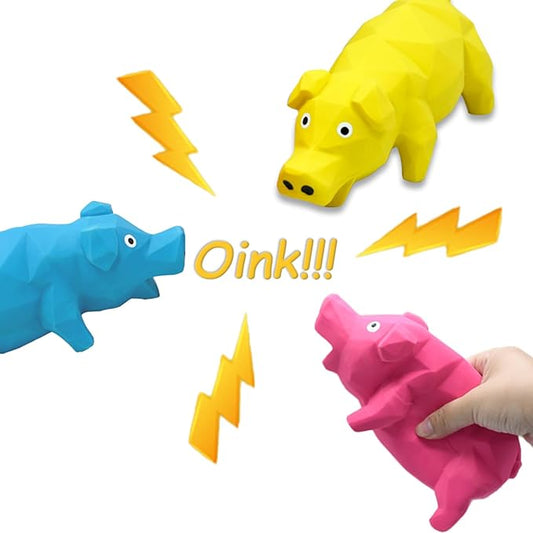 Pig Dog Toy, 3 PCS Squeaky Pig Dog Toy, Interactive Pig Dog Chew Toy That Oinks - Diamond-Shaped Rubber Dog Squeaky Toys, Durable Latex Grunting Pig Toy for Small Medium Large Dogs