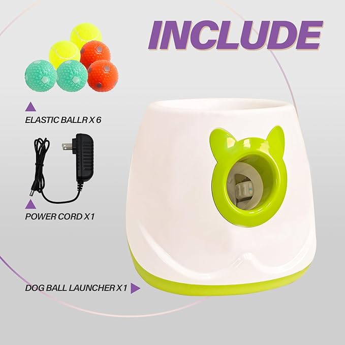 PTLSY Automatic Dog Ball Launcher - Interactive Puppy Thrower Machine for Small & Medium Dogs, 3 Balls (Inclusive of 2 inch) & White Launcher with 6pc Balls