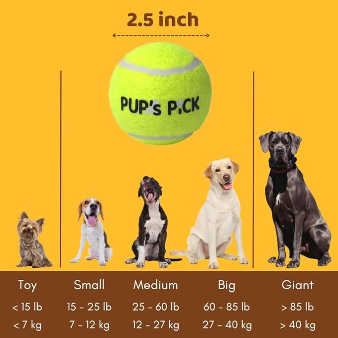 Pup's Pick Squeaky Tennis Balls - 2.5" Fun Dog Balls for Fetch, 12-Pack in Bright Colors (Yellow, Blue, Pink, Orange), Includes 1 Reusable Carry Bag