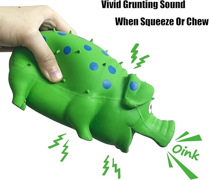 Pig Squeaky Dog Toy, 2 PCS Interactive Rubber Dog Chew Toy - Durable Latex Spot Grunting Pig Toys That Oink for Small Medium Large Dogs (Orange, Green)