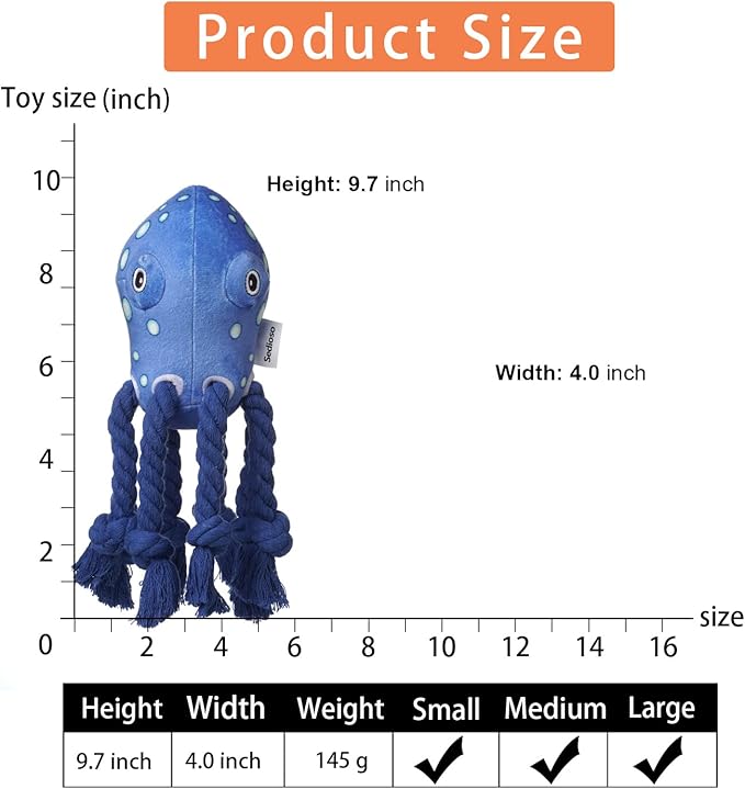 Dog Toys, Dog Plush Toy for Large Breed, Large Plush Dogs Stuffed Animal, Puppy Chew Toys for Puppy, Small, Middle, Big Dogs (Octopus)