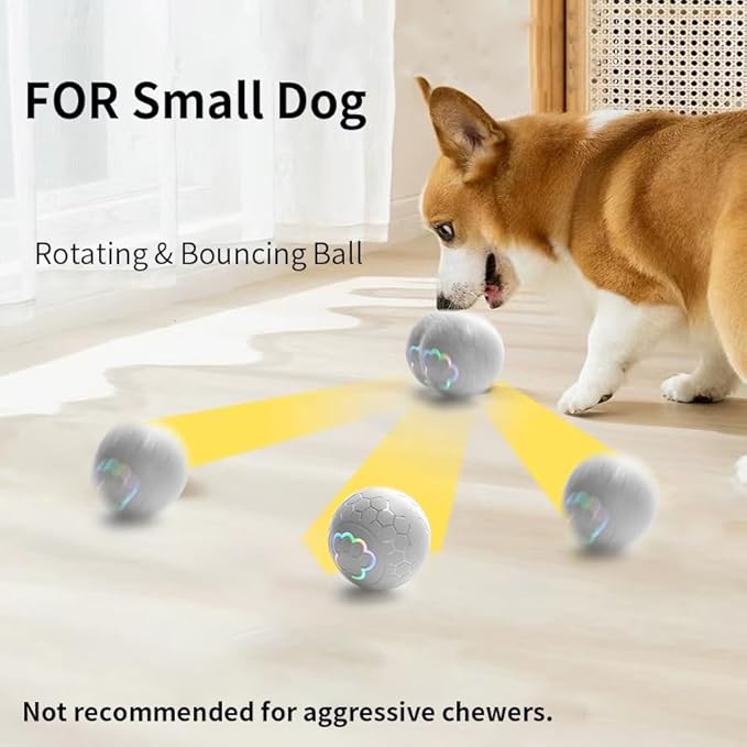 Smart Interactive Dog Toys Ball, Auto Bouncing Rotating Ball, Moving Pet Toys for Small Dogs Under 20 lbs - 2.2 Inch Puppy Toy for Indoor/Outdoor Play, USB Rechargeable, Fun Gift for Boredom, Gray