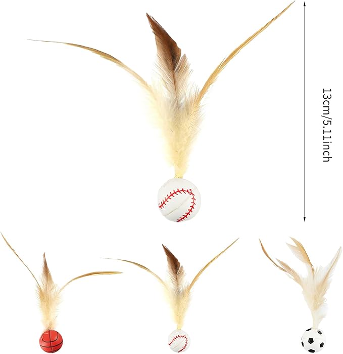 6 Pcs Feather Ball Cat Toy,Interactive Feather Bouncy Ball Toy Set for Cats,Mini and Elastic,Suitable for Pets to Play Indoors and Outdoors