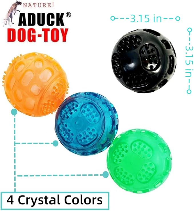 ADUCK Squeaky Dog Chew Toys, Meteorites Bouncy Series - Bite Resistant Fetch Ball for Aggressive Chewers, Non-Toxic Soft Rubber, Cute Crystal Ball Design - 3.15 Inches (4 Colors)