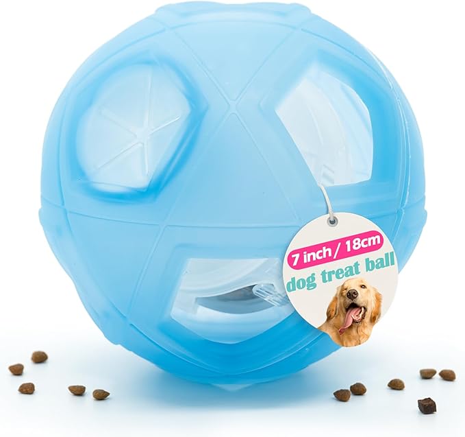 LumoLeaf Dog Treat Ball Toy, 7” Interactive Puzzle Feeder for Medium & Large Dogs, Treat Dispensing Toy with Adjustable Difficulty, Mental Stimulation & Slow Feeding, Blue, 18cm