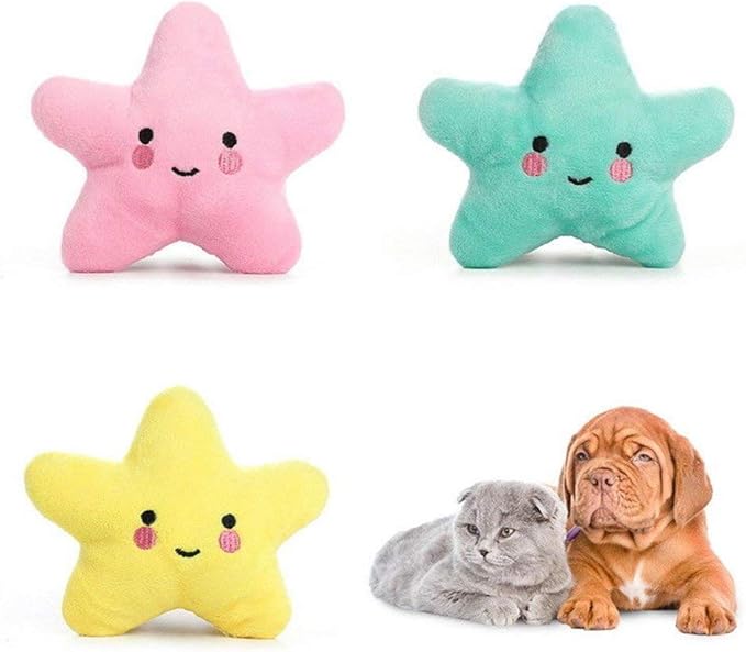 Pet Bite Squeaky Toys Smile Star Cute Stuffed Toys for Dogs Puppy Biting BB Sound Chew Squeaker Cloud Shape Plush Toy for Cats & Small Animals Exercise Entertainment,3 Pack (Star)