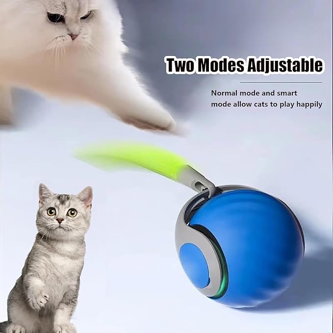 Smart Interactive Cat Toy,2025 New Generation Interactive Cats Toys,Interactive Cat Toys for Indoor C at Ball,Automatic Moving Cats Toy Ball with Tail (Blue)
