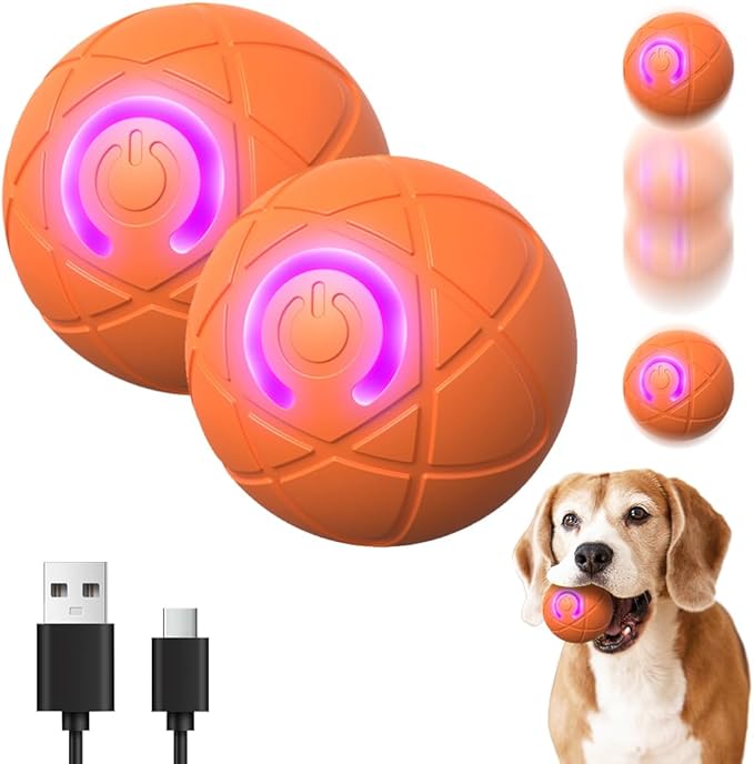 2PCS Dog Ball, 2025 Upgrade Vibrating Dog Ball Interactive Pet Balls Shaky Toy, USB Rechargeable Smart Shaking Pet Bounce Balls Automatic Moving Pet Toy for All Dogs (#B2)