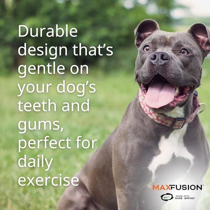 Max Fusion Made with Nike Grind, Dumbbell Dog Toy, Yellow Treat Dispenser, Natural Rubber Chew Toy for Large Dog Breeds & Puppies, Dental Health, Puzzle, Reward Play, Training Toy